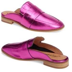 Free People At Ease Metallic Pink Leather Mules